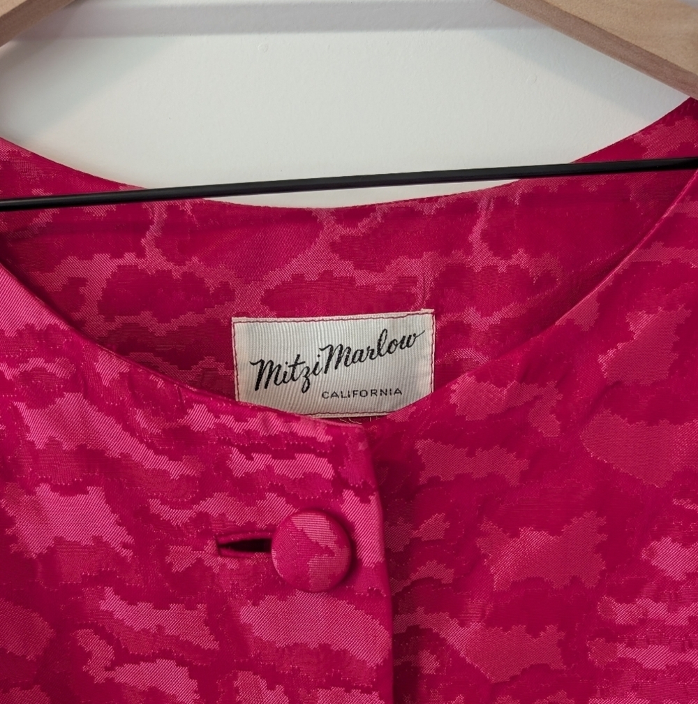 1960s Vintage Mitzi Marlow Mrs. Maisel Dress and Coat Jacket Hot Pink Taffeta - Picture 8 of 10